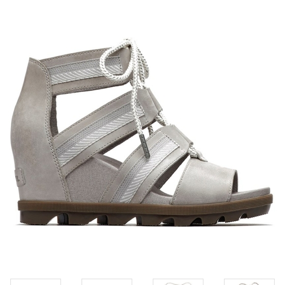 Sorel Light Gray Joanie II Lace Webbing Wedge Sandals 9 - Picture 3 of 10